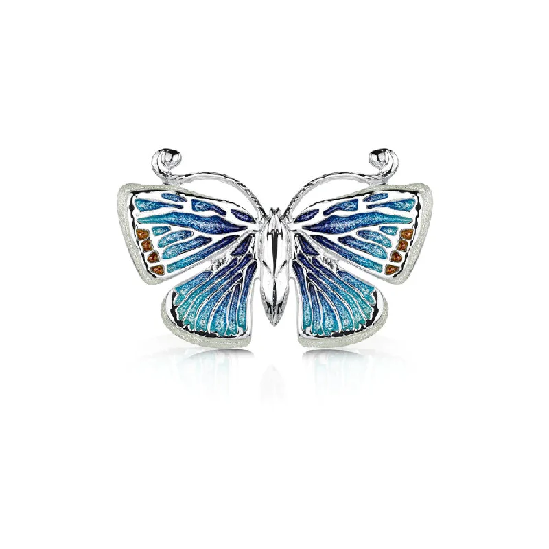 elegant vintage brooches -Common Blue Butterfly Sterling Silver And Enamel Brooch - EB284-CBLUE