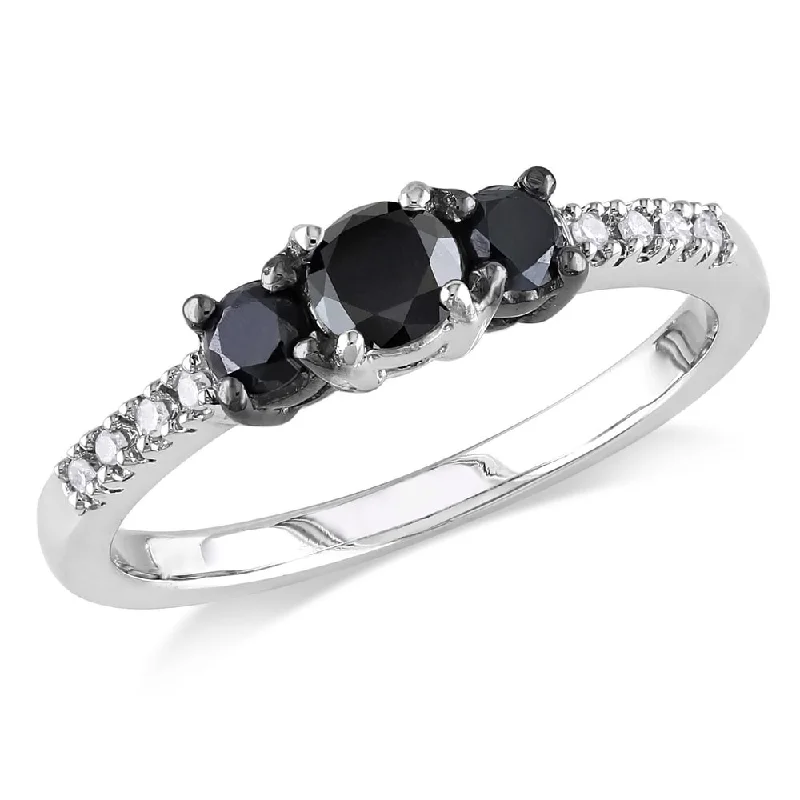 sapphire rings for women -Miadora Sterling Silver Black and White Diamond 3-stone Promise Ring