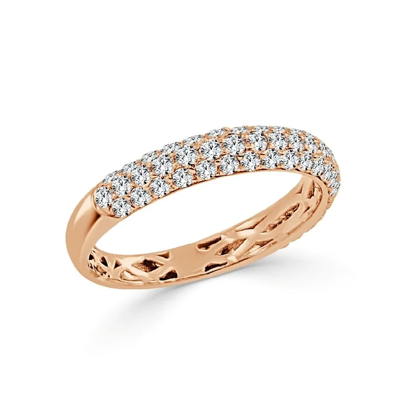 stackable rings for women -Joelle Diamond Double Row Ring 14k Gold 1/2 Way Around Band 7/8 ct TDW