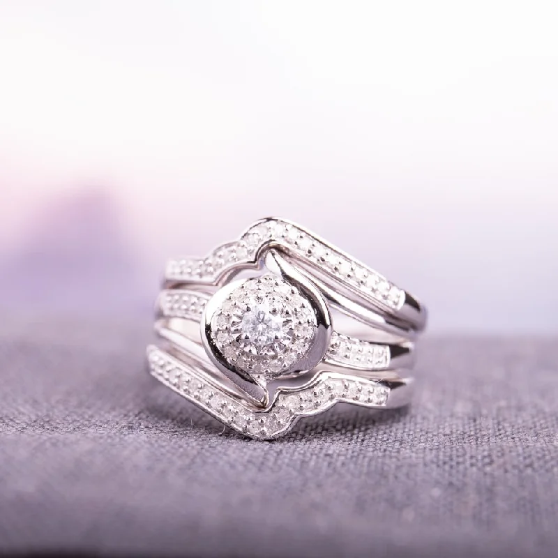 chunky rings for women -Miadora Sterling Silver 1/3ct TDW Diamond Bypass Halo Bridal Ring Set