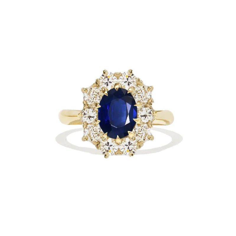 halo engagement rings -Sapphire & Old European Cut Diamond Cluster Ring