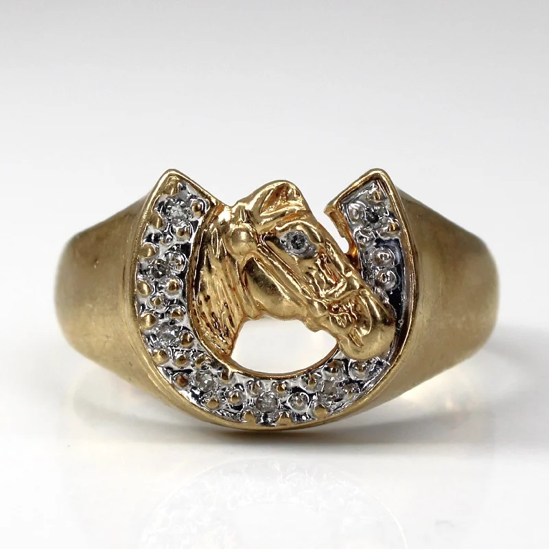 Diamond Horseshoe Gold Ring | 0.08ctw | SZ 10.25 |