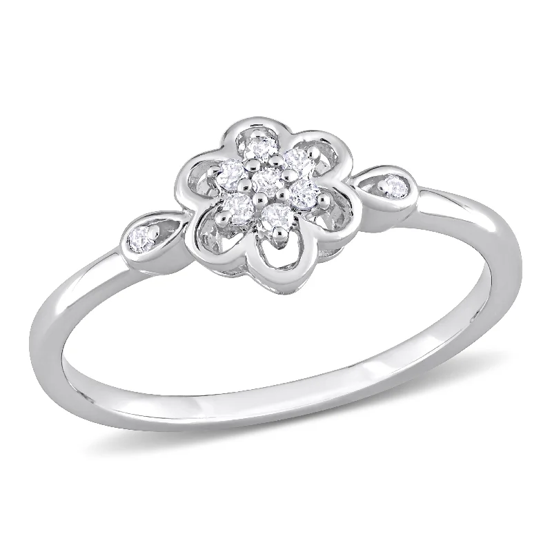 silver rings for women -Miadora 1/10ct TDW Diamond Flower Ring in Sterling Silver