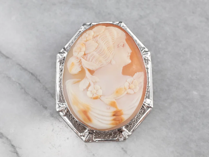 elegant statement brooches -Art Deco Filigree Cameo Brooch or Pendant