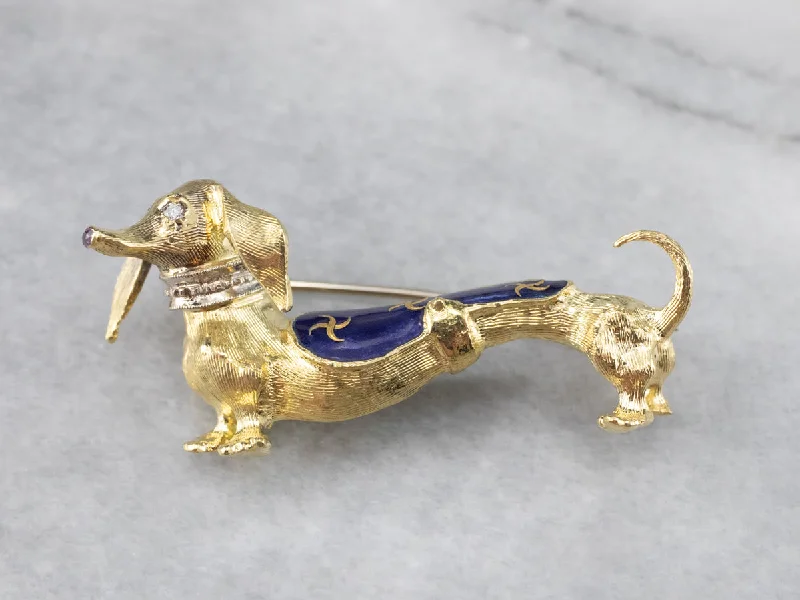 fashion accessory brooches -Dachshund Diamond and Enamel Brooch