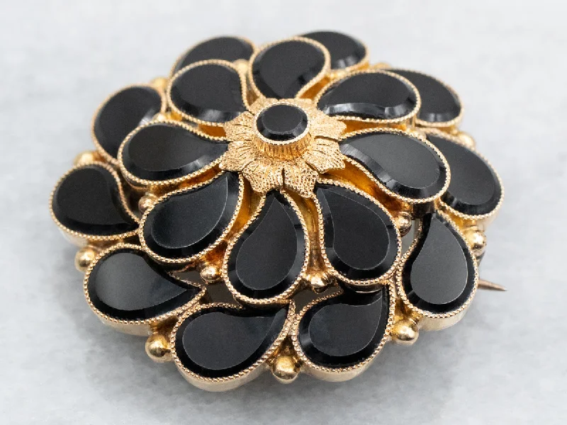 classic floral brooches -Funky Black Glass Brooch or Pendant