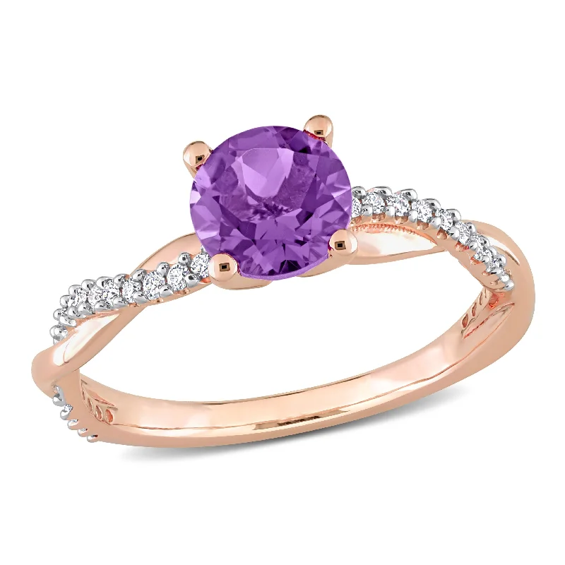 fashion engagement rings -Miadora Amethyst and 1/6ct TDW Diamond Crossover Birthstone Ring in 14k Rose Gold