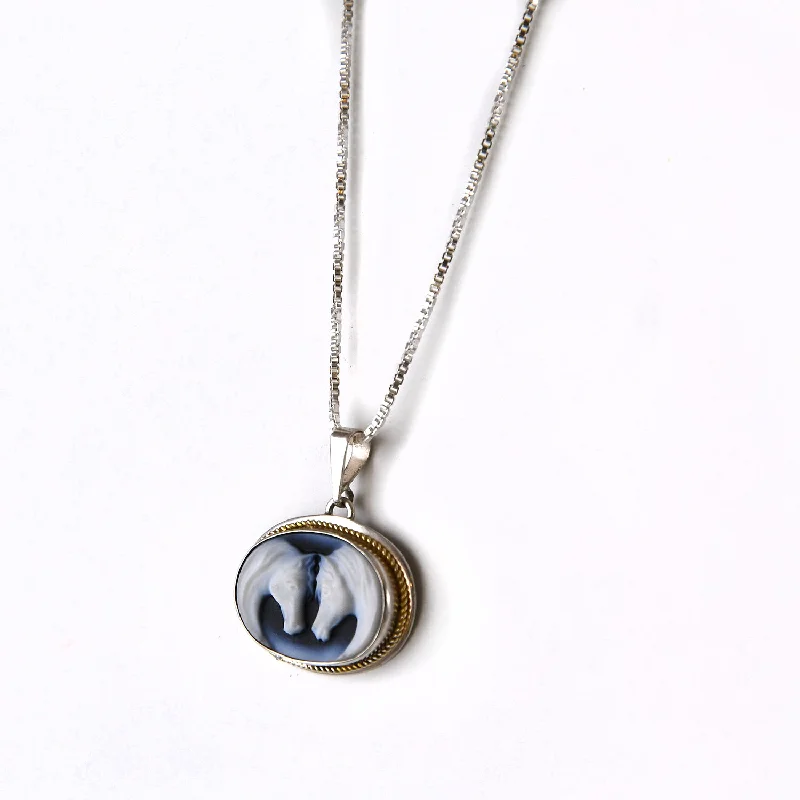 handmade necklaces for women -Two Horses Agate Cameo Necklace