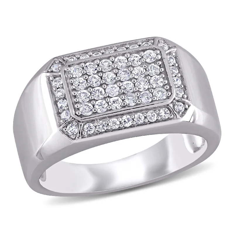 art deco rings for women -Miadora Mens White Sapphire Square Ring in Sterling Silver