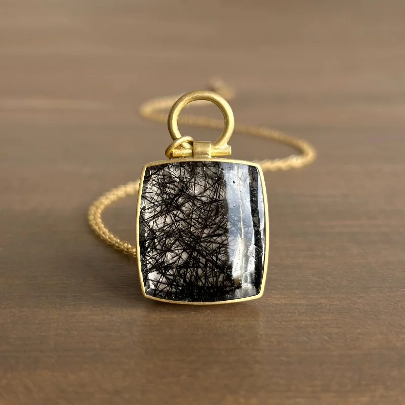 charm necklaces for women -Large Square Tourmalated Quartz Pendant