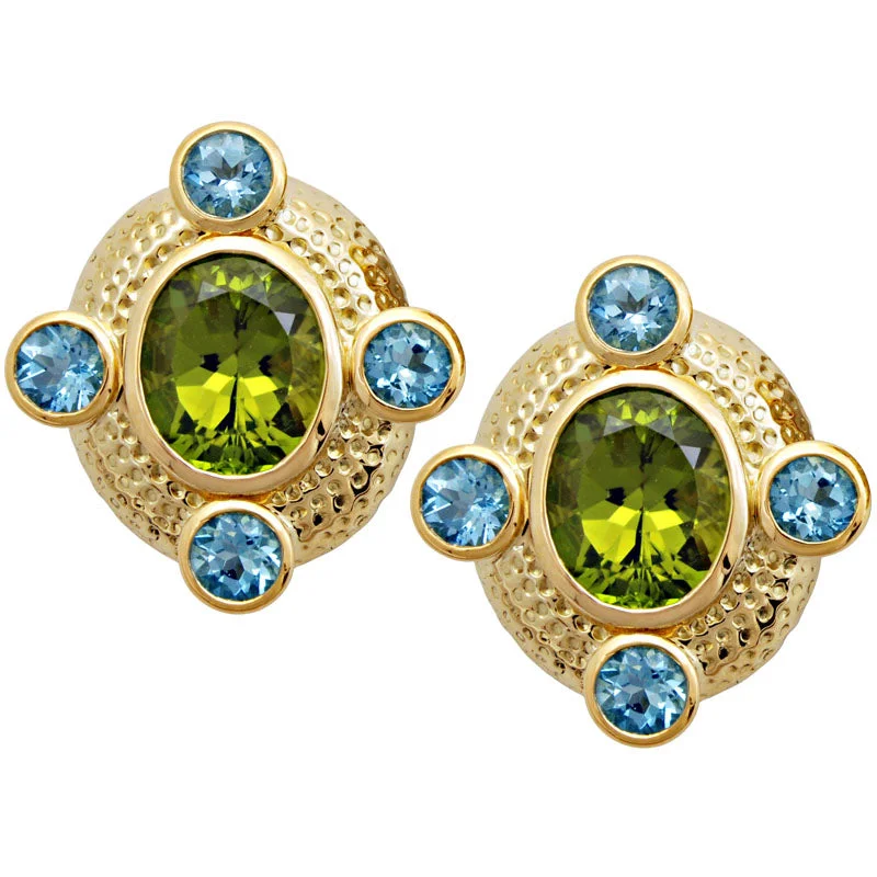 gold stud earrings for women -Earrings-Aquamarine and Peridot