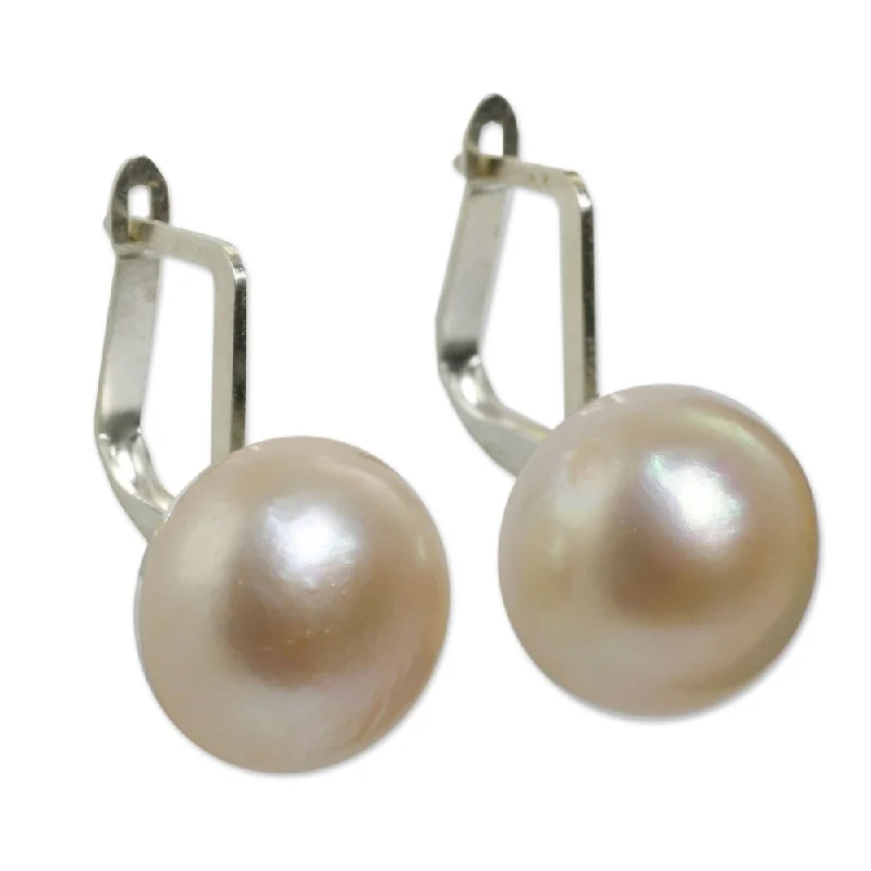 custom engraved rings -Handmade Rosy Moon Sterling Silver Pearl Earings (Thailand)