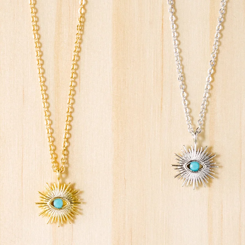 vintage necklaces for women -Sun Evil Eye Turquoise Charm Necklace