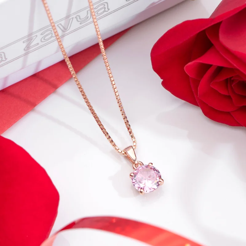 sapphire necklaces for women -Blush Elegance - Pink Solitaire Rose Gold Plated 925 Silver Necklace