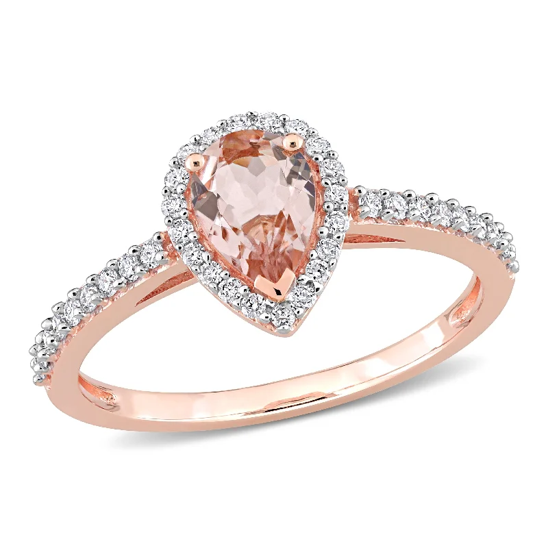 fashion engagement rings -Miadora 10k Rose Gold Pear-cut Morganite and 1/4ct TDW Diamond Halo Teardrop Ring