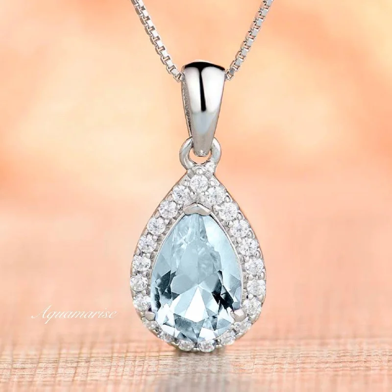 engagement necklaces for women -Vera Aquamarine Necklace- Sterling Silver