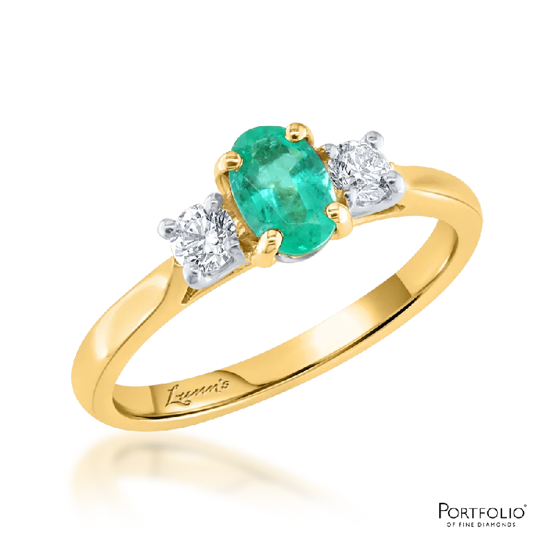 Three Stone 0.51ct Emerald Yellow Gold Ring