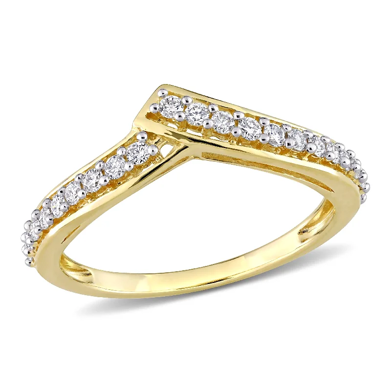 pearl rings for women -Miadora 1/3ct TW Diamond Chevron Design Ring in 10k Yellow Gold