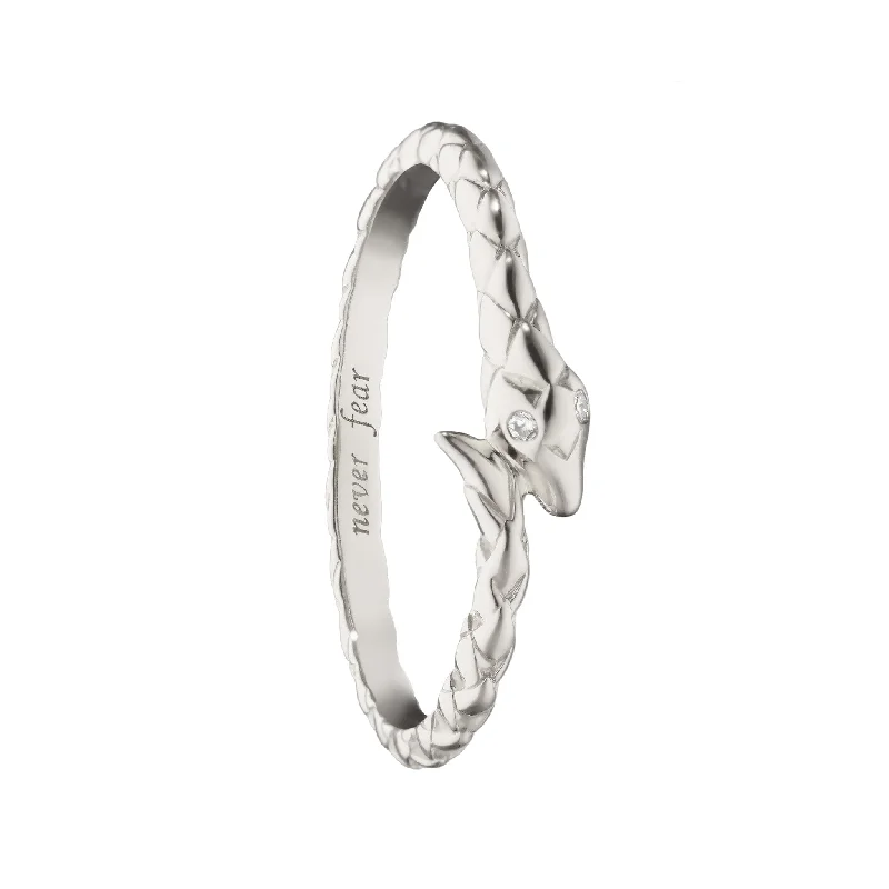 wedding rings for women -"Never Fear" Snake Poesy Slim Sterling Silver Stackable Ring