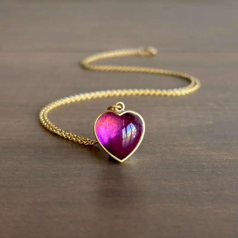 elegant chain necklaces for women -Violet Pink Tourmaline Cabochon Sweetheart Pendant