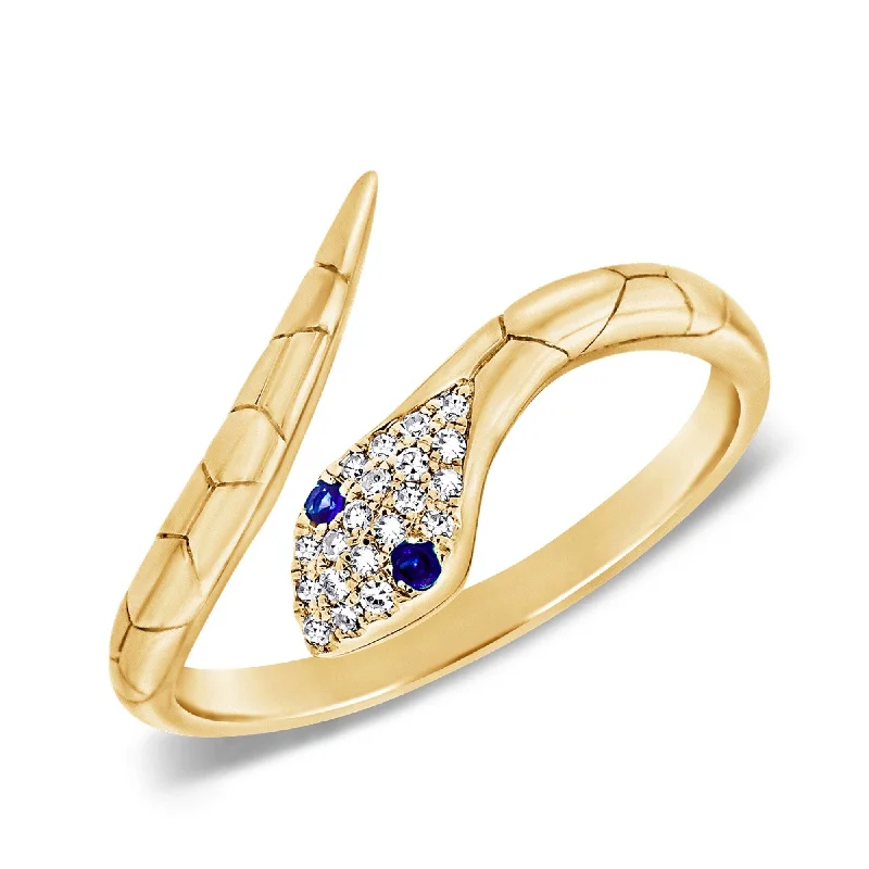 sapphire rings for women -Joelle Diamond Blue Sapphire Snake Wrap Around Ring 14k Gold Size 6.5