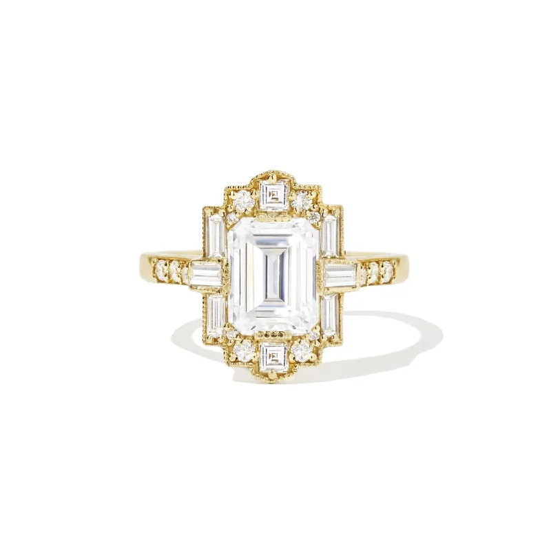 classic rings for women -Deco Emerald Cut Moissanite Diamond Mosaic Ring