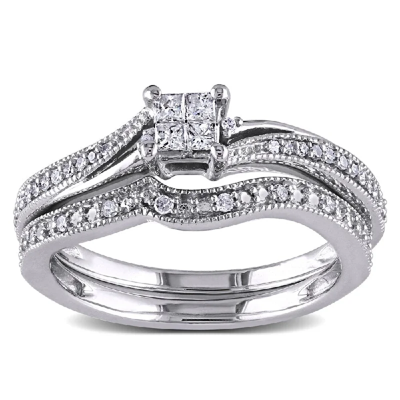 classic rings for women -Miadora 10k White Gold 1/4ct TDW Diamond Princess-cut Bridal Ring Set