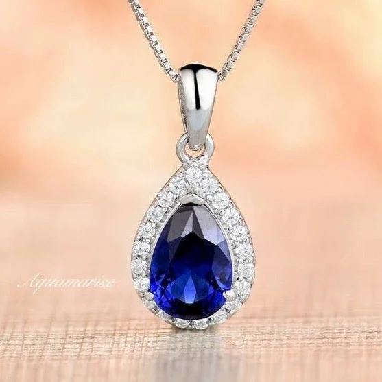 luxury crystal necklaces for women -Vera Sapphire Necklace- Sterling Silver