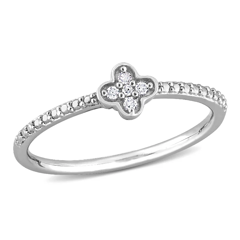 heart-shaped rings for women -Miadora Diamond Accent Floral Promise Ring in Sterling Silver