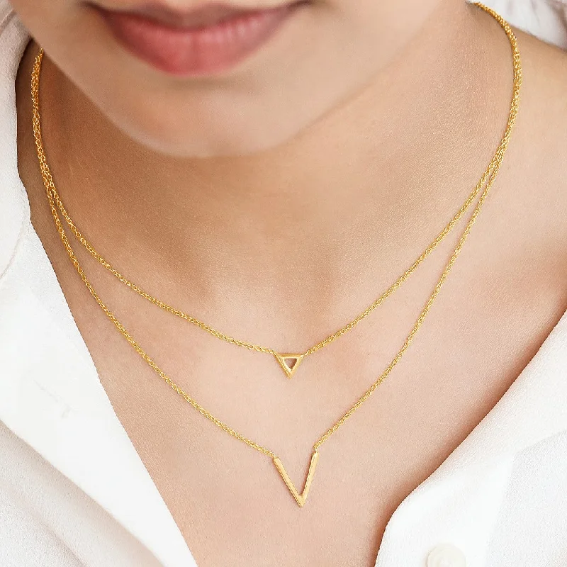 short necklaces for women -Triangular Gleam 925 Sterling Silver Gold-Plated Link Chain Necklace