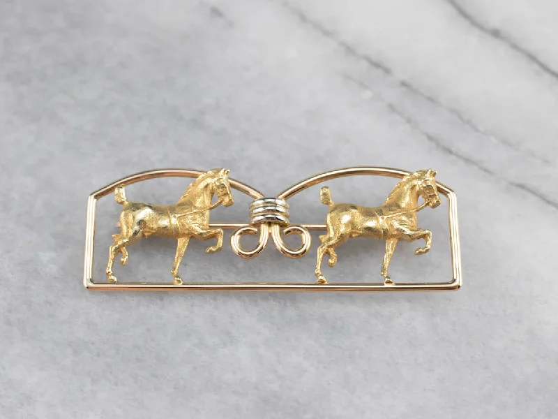 wedding dress brooches -Two Tone Gold Double Horse Brooch