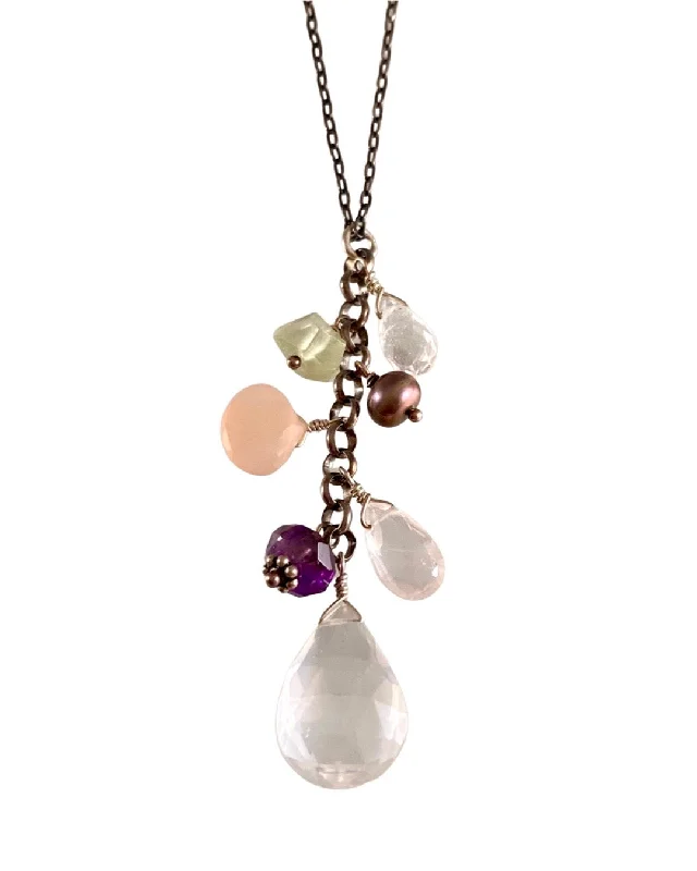 18 Blackened: Amethyst, Pink Chalcedony, Rose Quartz, Pearl, Quartz,Prehnite