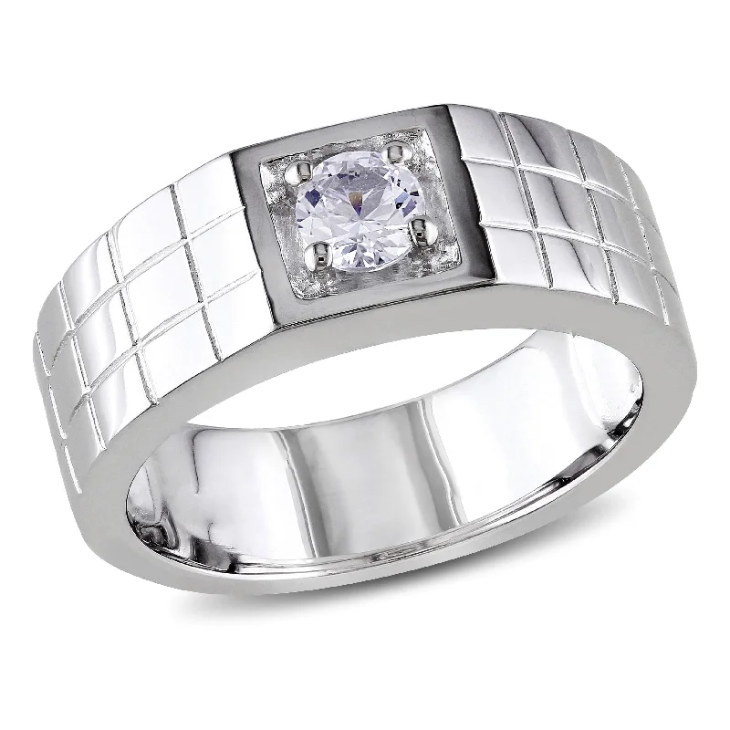 chunky rings for women -Miadora Mens Created White Sapphire Ring in Sterling Silver