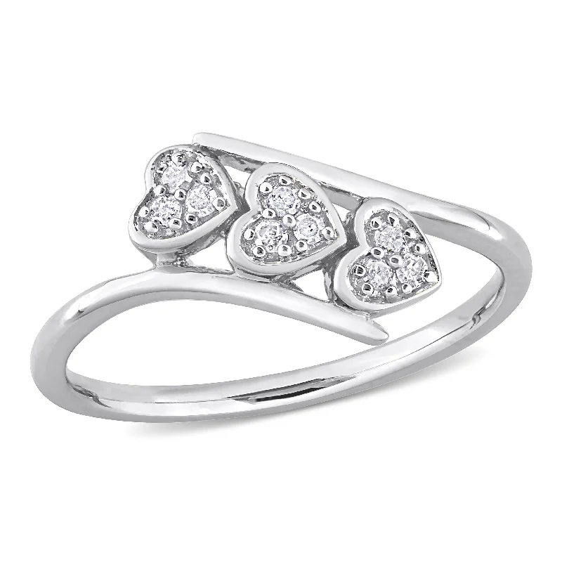 gold rings for women -Miadora 1/10ct TW Diamond Triple Heart Bypass Promise Ring in Sterling Silver