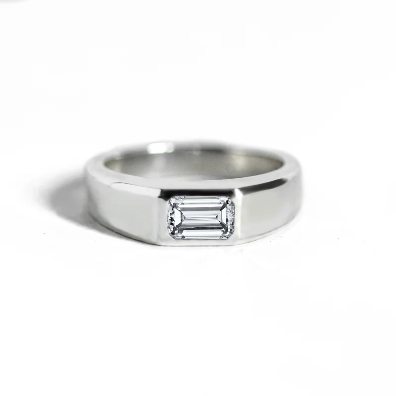 fashion rings for women -Emerald-Cut Diamond Signet Ring