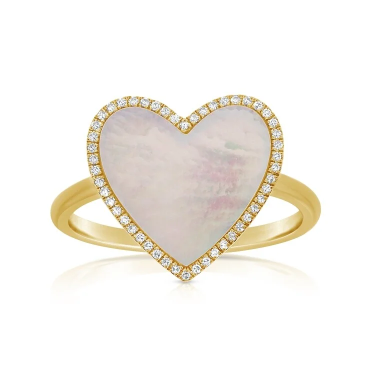 luxury diamond wedding rings -Joelle Diamond Pave Mother of Pearl Hear Ring 14k Gold