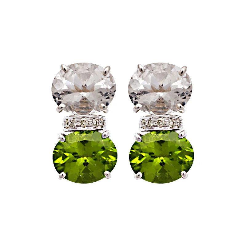 simple diamond earrings -Earrings-Crystal, Peridot and Diamond