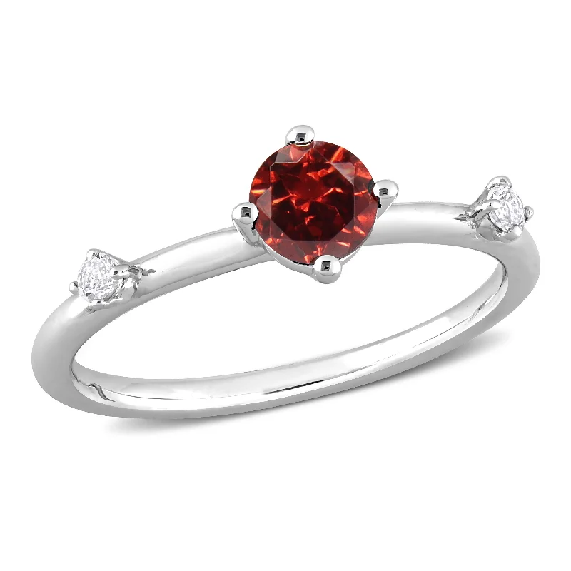 stackable rings for women -Miadora 3/4ct TGW Garnet and White Topaz 3-Stone Ring in Sterling Silver