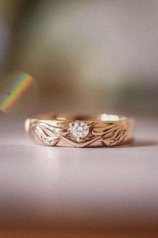 READY TO SHIP: Wedding band in 14K rose gold, natural diamond, 3 mm, RING SIZE 9.5 US