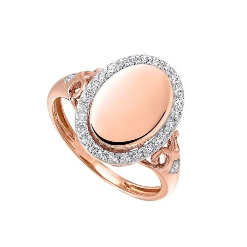 vintage engagement rings -Diamond Vintage Oval Signet Ring in 14k Rose Gold (1/4ctw)