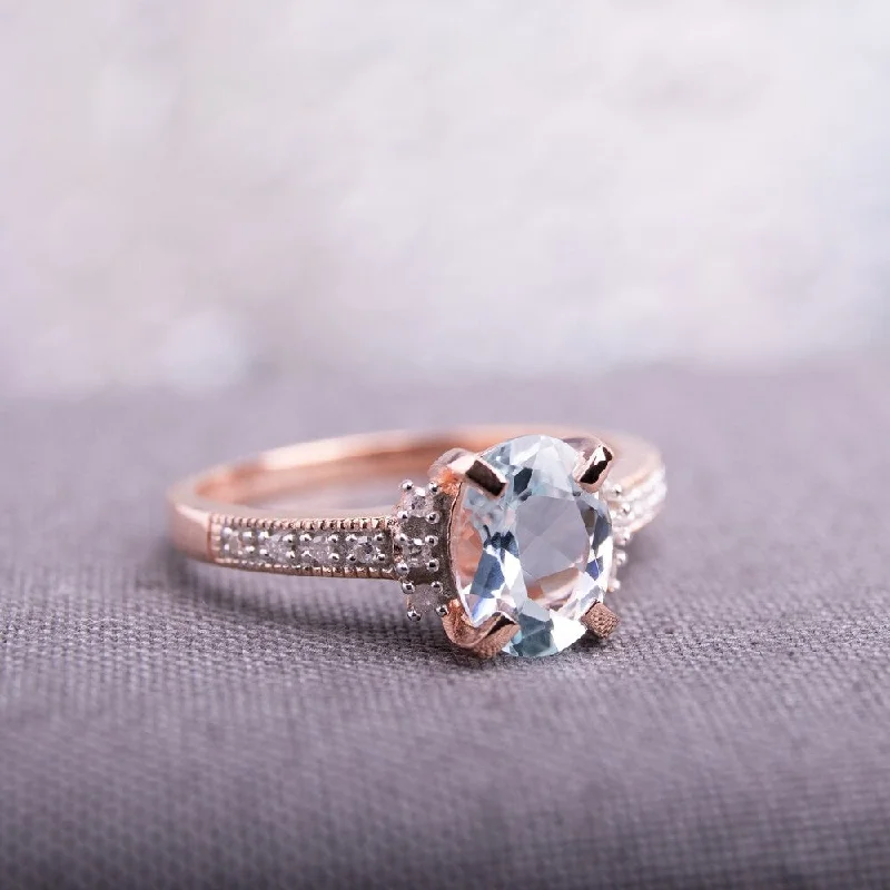 fashion engagement rings -Miadora Rose-plated Silver 1ct TGW Aquamarine and Diamond Accent Ring