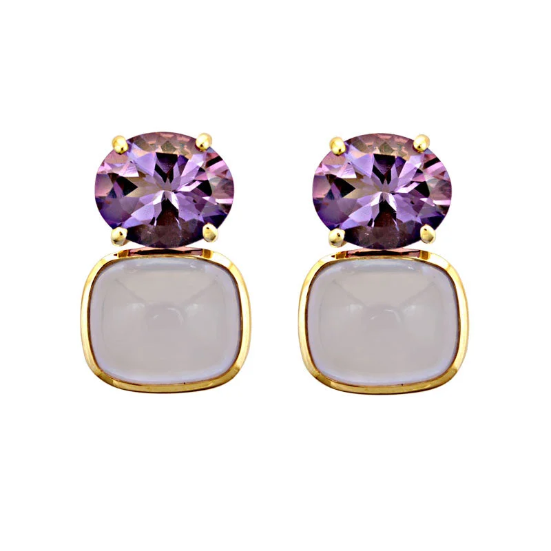 floral earrings for women -Earrings-Amethyst and Chalcedony