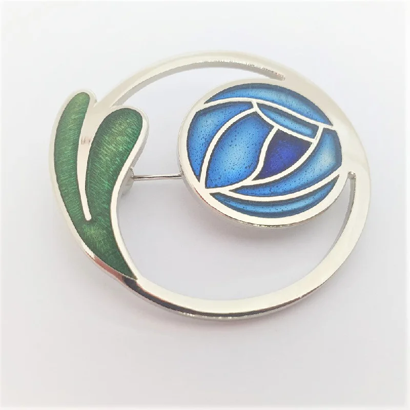 elegant pin brooches -Sea Gems Blue and Green Enamel Large Mackintosh Brooch - 7485