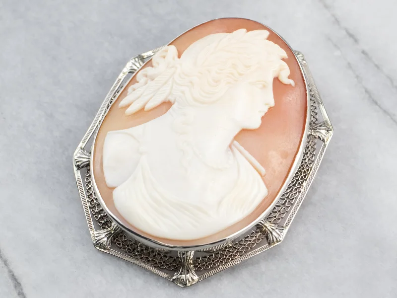 elegant vintage brooches -Art Deco Demeter Cameo White Gold Brooch Pendant