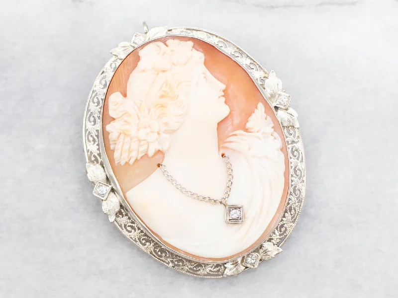 bridal accessories brooches -Stunning Art Deco Diamond Cameo Brooch or Pendant