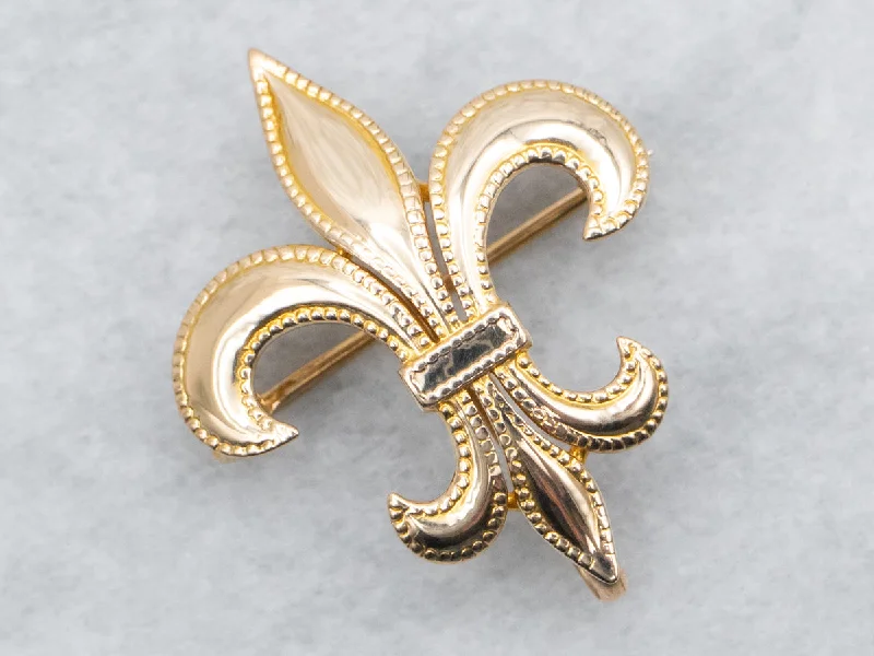 vintage rhinestone brooches -Fleur de Lis Brooch with Milgrain Edge