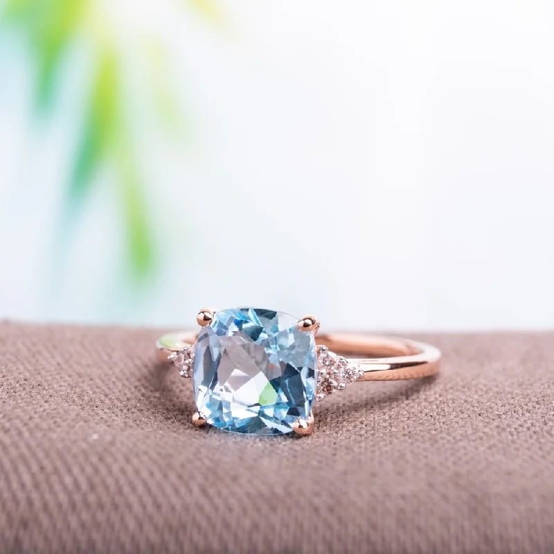 solitaire rings for women -Miadora 10k Rose Gold Sky Blue Topaz and Diamond Accent Cocktail Ring