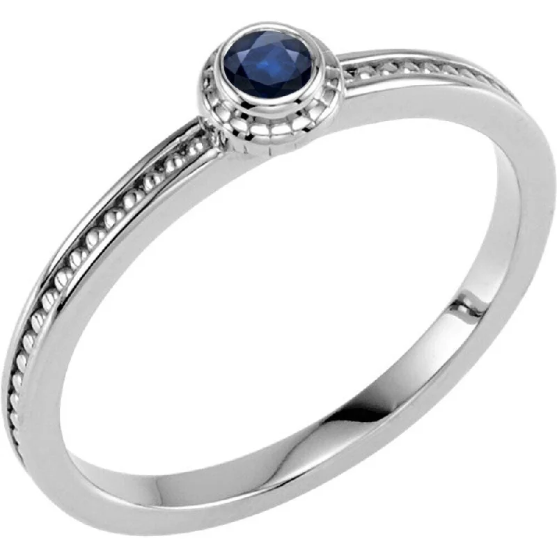 rose gold rings for women -Auriya 1/10cttw Ultra-Thin Stackable Beaded Accent Blue Sapphire Ring 10K Gold