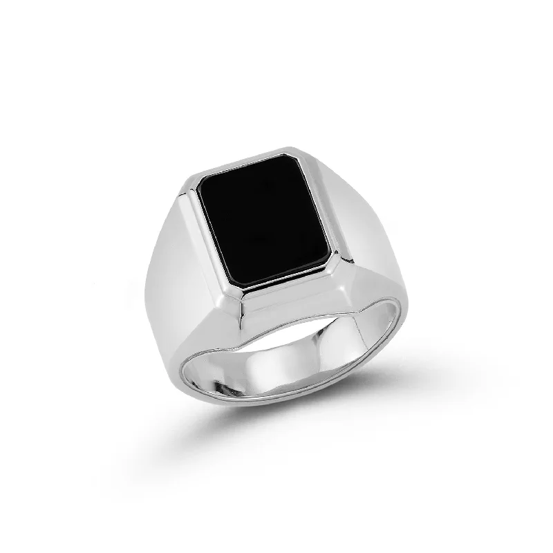 classic rings for women -CARRINGTON STERLING SILVER AND BLACK SPINEL RECTANGULAR SIGNET RING