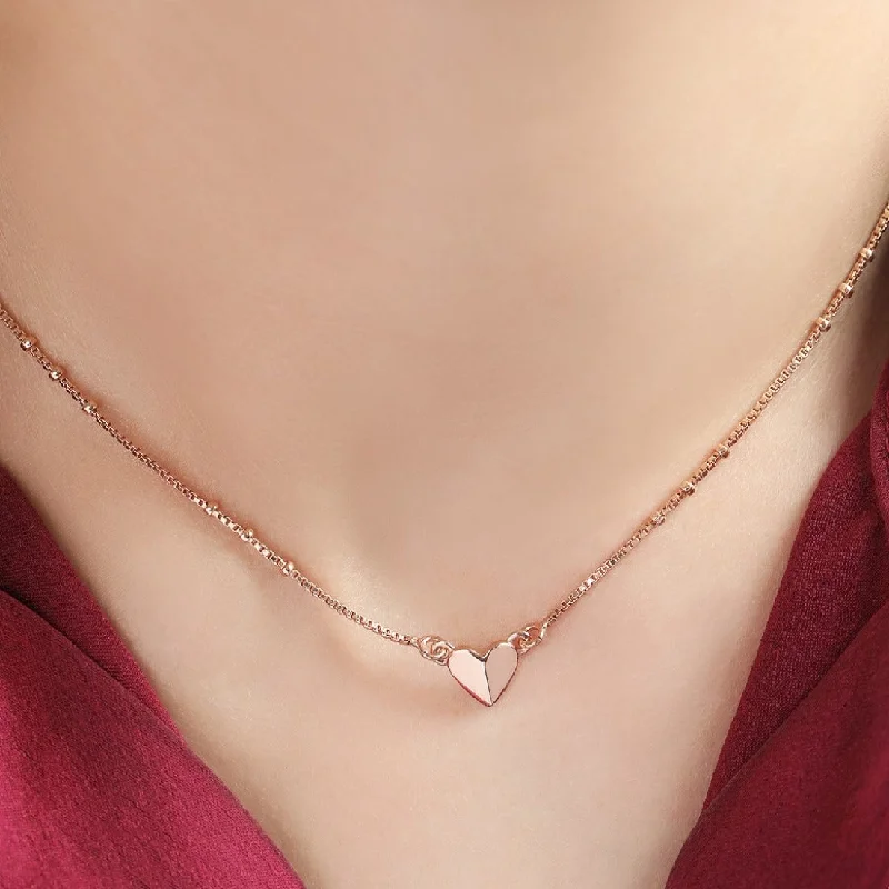 crystal necklaces for women -Rose Gold Heartbeat 925 Sterling Silver Necklace